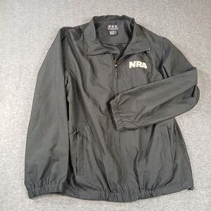 Men's NRA Size XL 100% Polyester Zippered Pocketed Black Windbreaker Long Sleeve